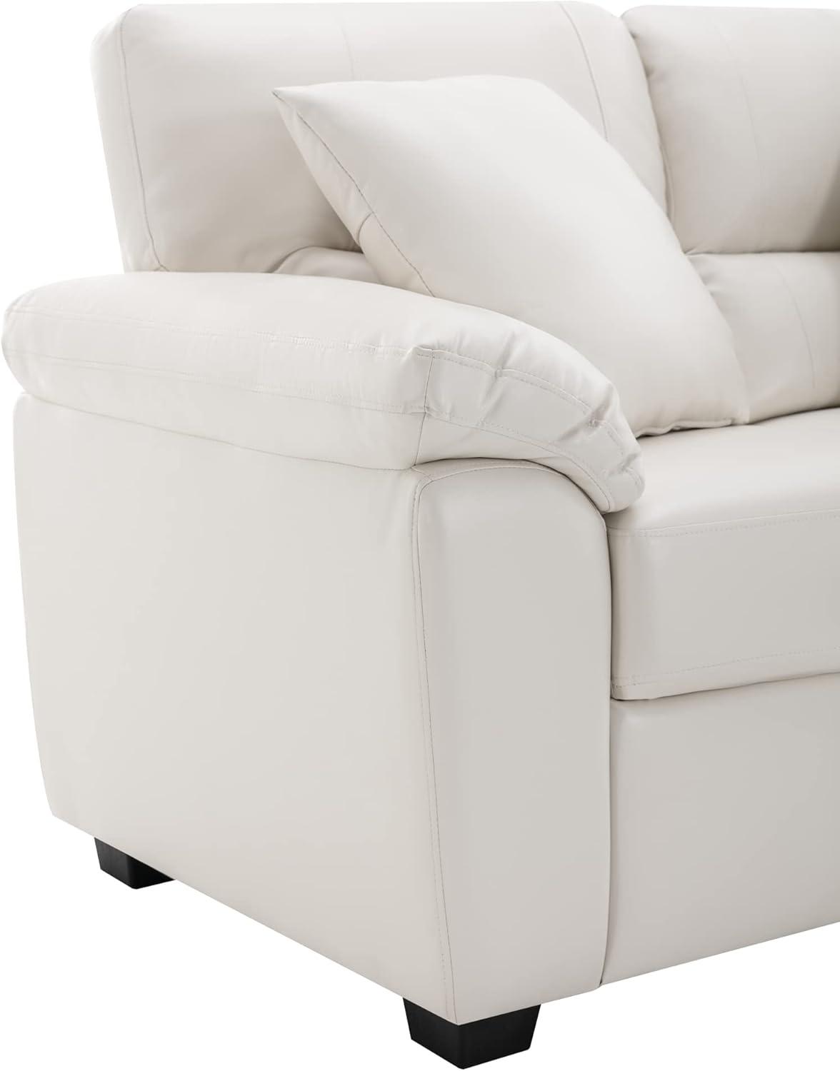 White Faux Leather Three-Seater Sofa with Removable Cushions