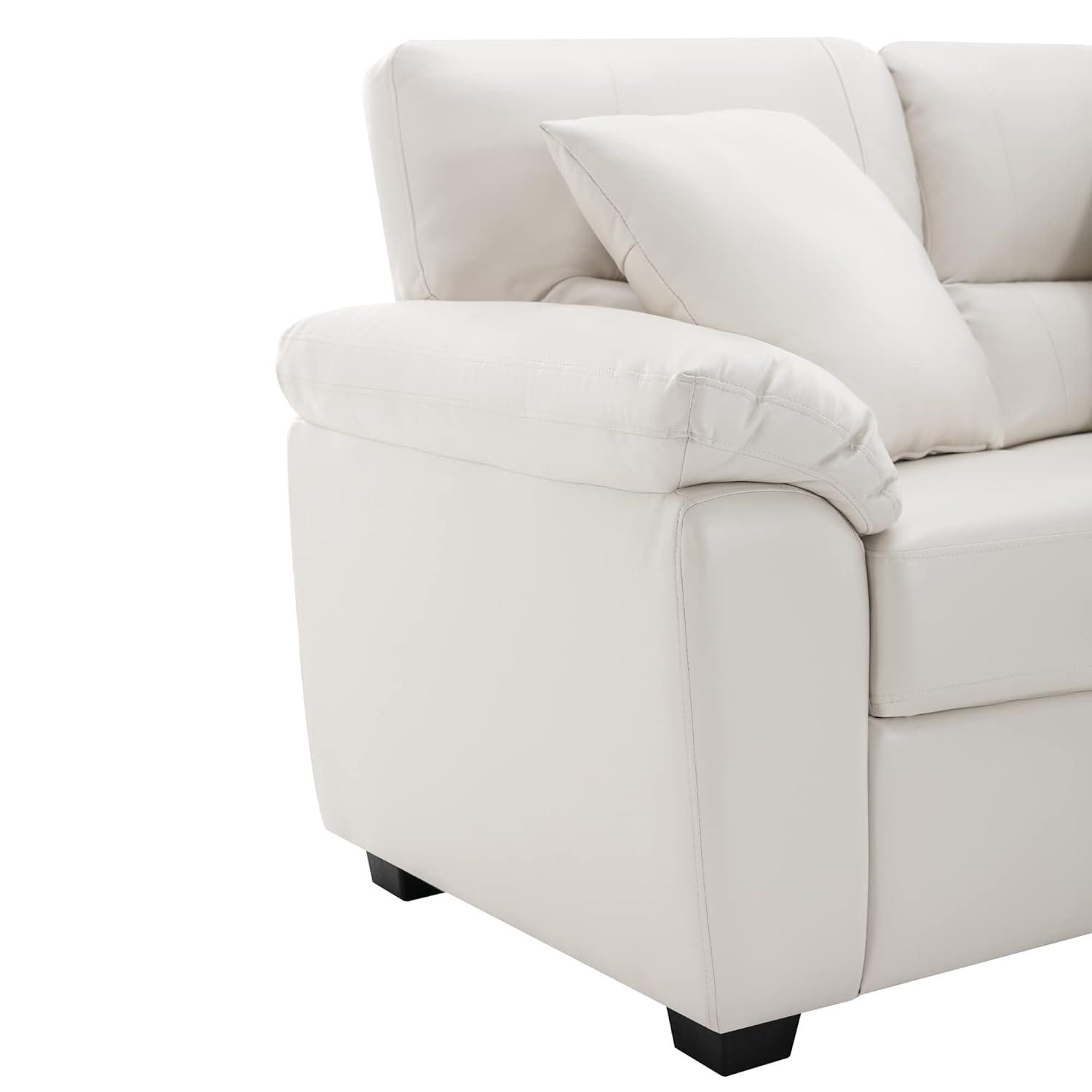 White Faux Leather Three-Seater Sofa with Removable Cushions