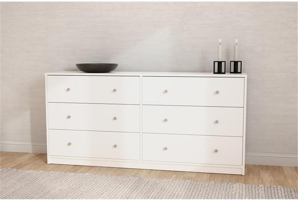 White Engineered Wood 6-Drawer Contemporary Double Dresser