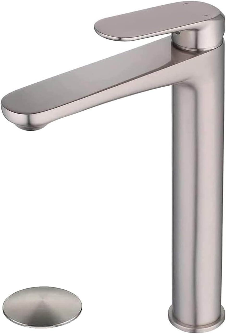 Brushed Nickel Single Handle Tall Bathroom Faucet