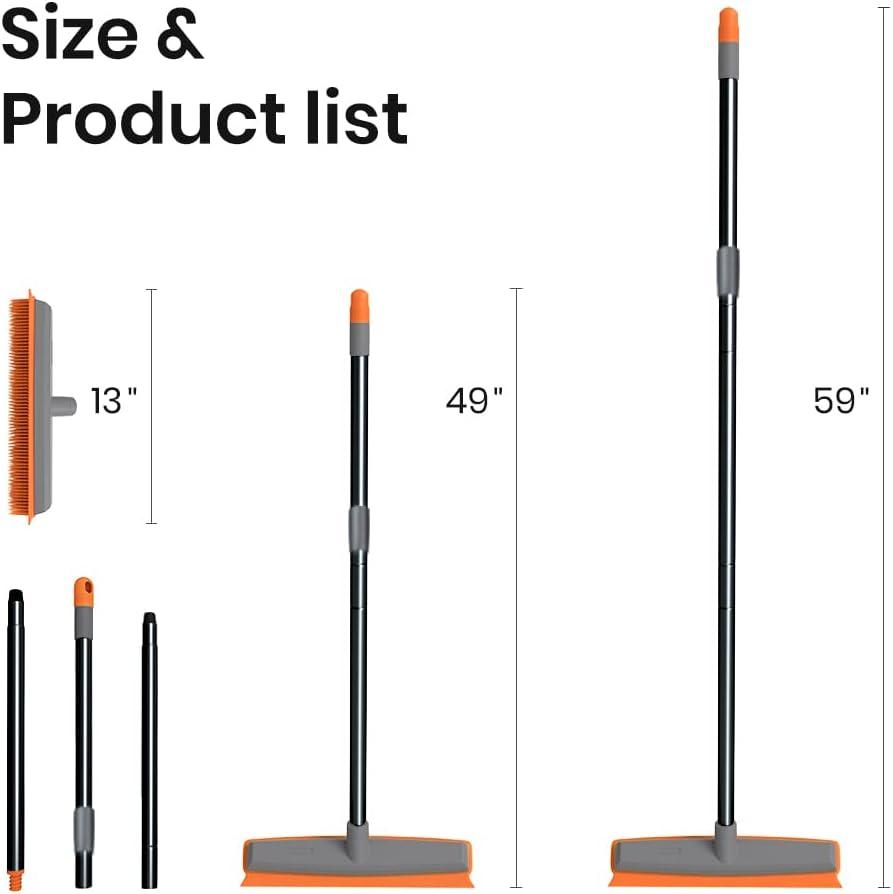 Rubber Push Handle Broom for Hardwood Floor,Carpet Rake Pet Hair Remover Broom