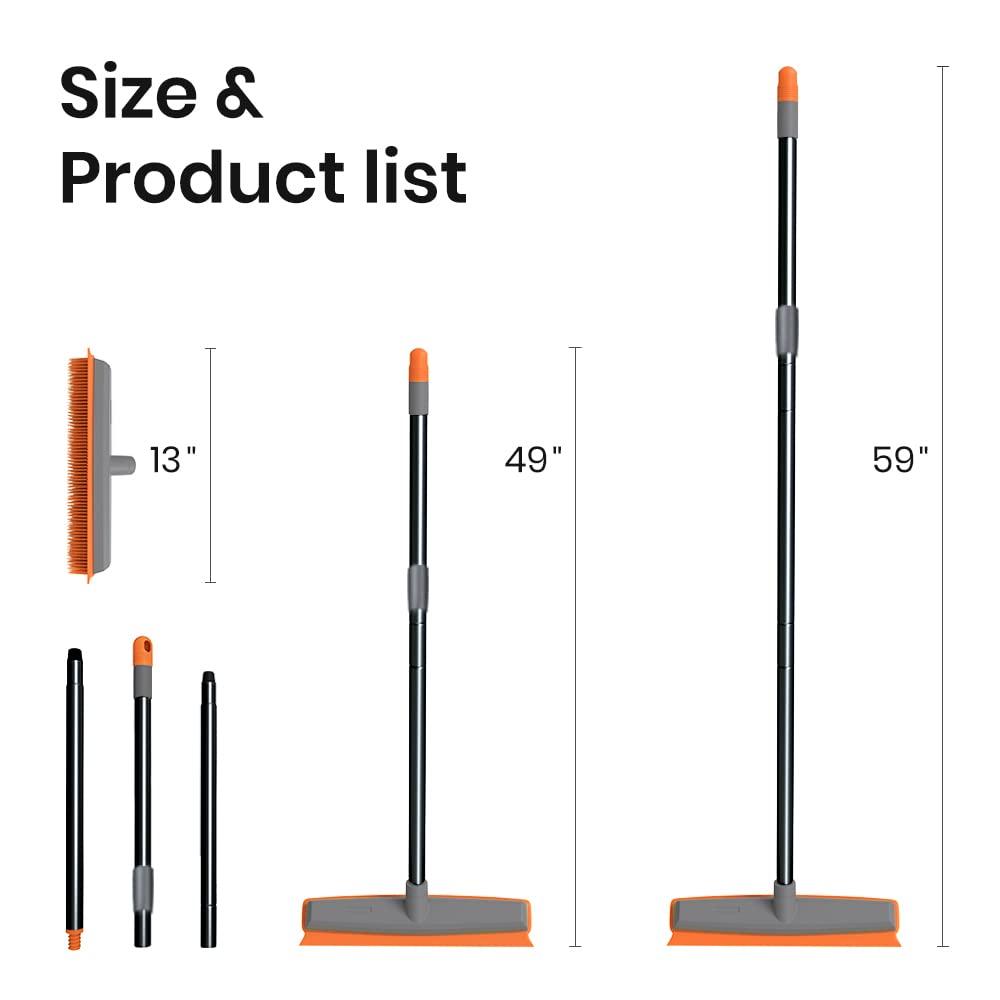 Rubber Push Handle Broom for Hardwood Floor,Carpet Rake Pet Hair Remover Broom