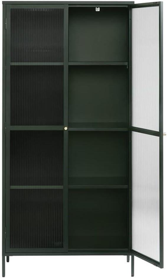 75" Contemporary Glass & Metal Display Cabinet in Green