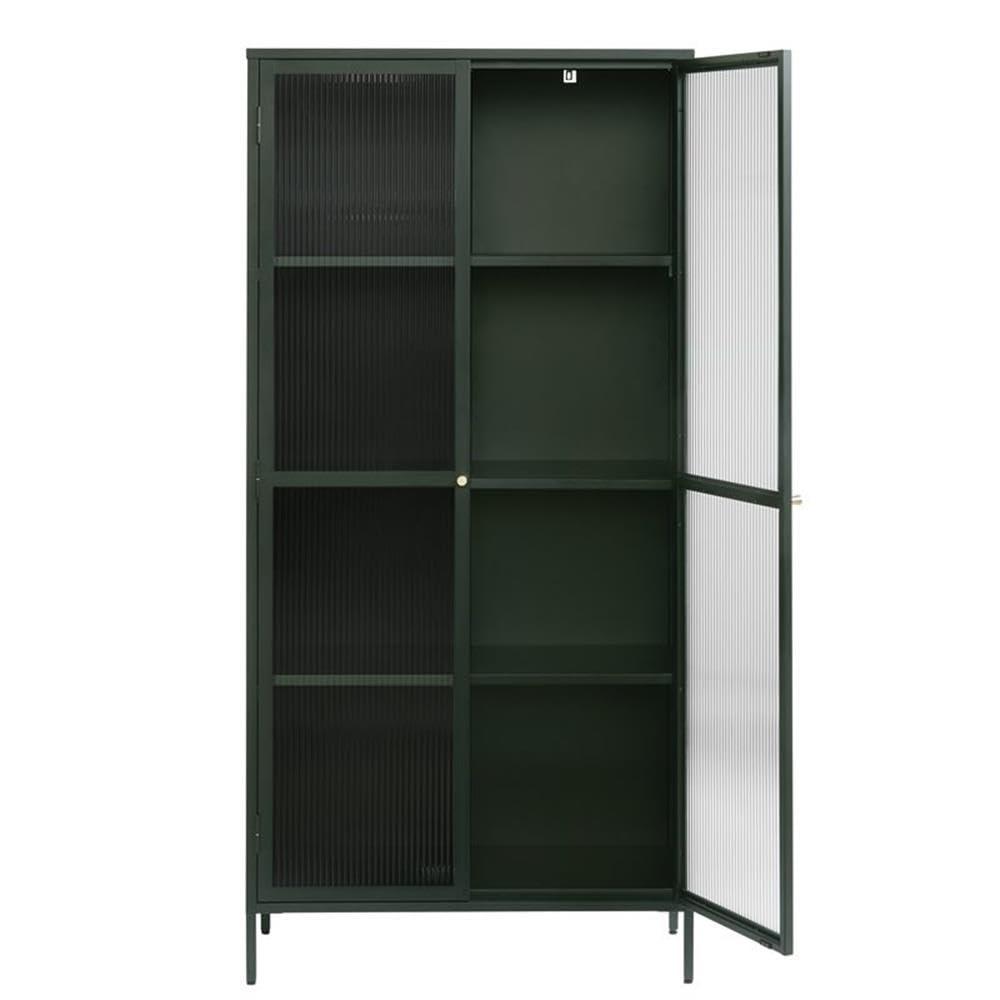 75" Contemporary Glass & Metal Display Cabinet in Green