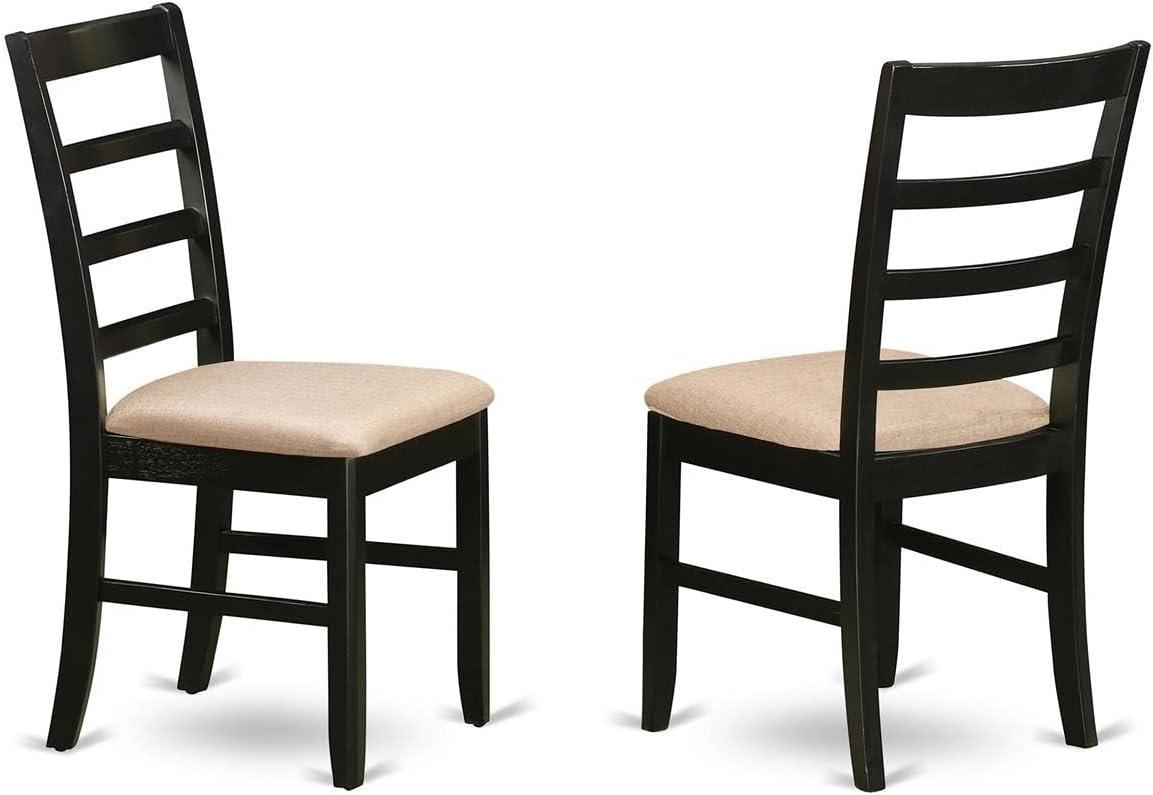 Black Upholstered Linen Ladderback Dining Chairs, Set of 2