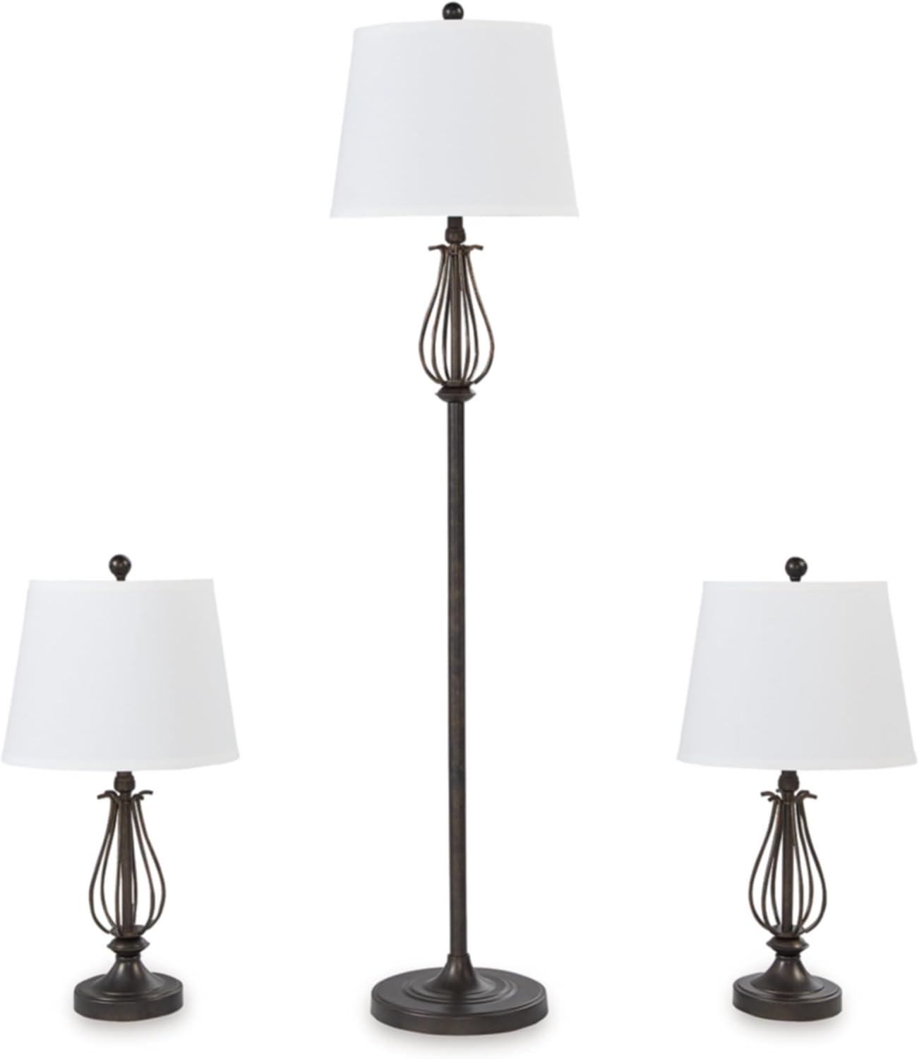 Brycestone Bronze 3-Piece Lamp Set with White Shades