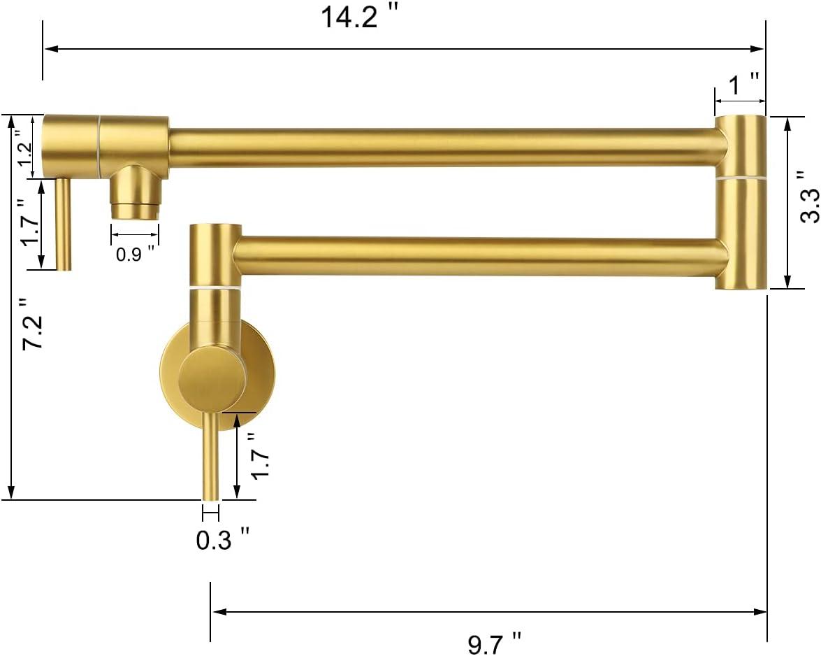 Brushed Gold Stainless Steel Wall Mount Pot Filler Faucet