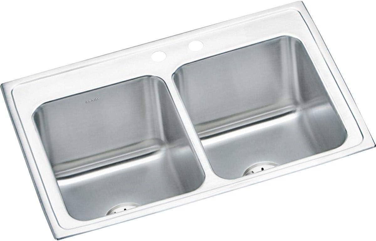 Elkay DLR332210PDMR2 Lustertone 33" L x 22" W Double Basin Drop-In Kitchen Sink with Drain Assembly