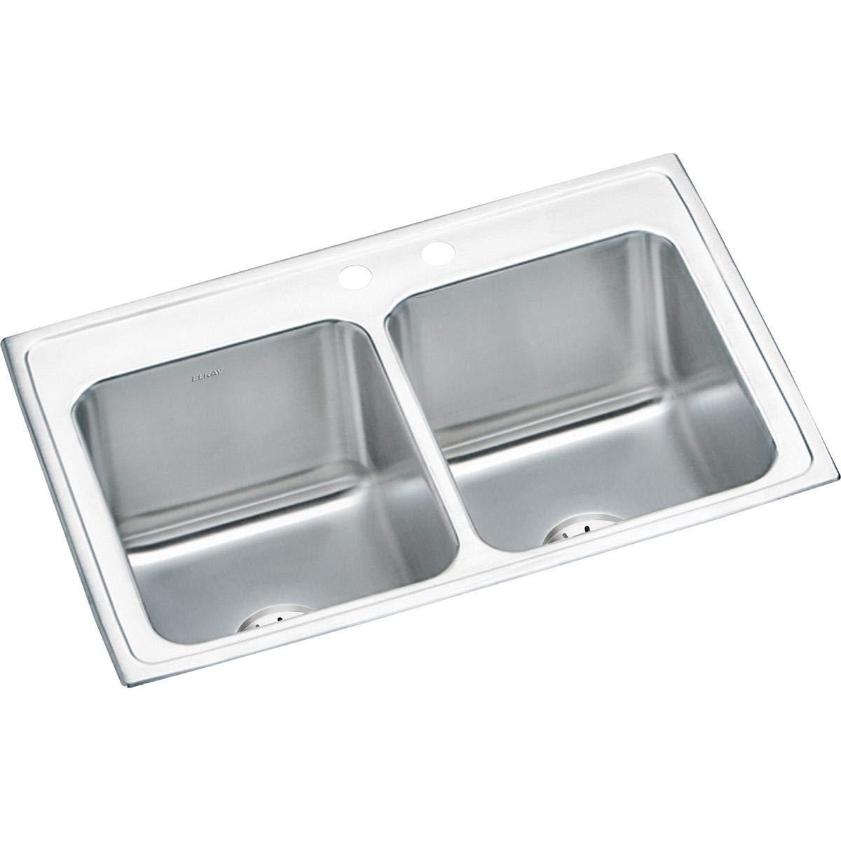 Elkay DLR332210PDMR2 Lustertone 33" L x 22" W Double Basin Drop-In Kitchen Sink with Drain Assembly