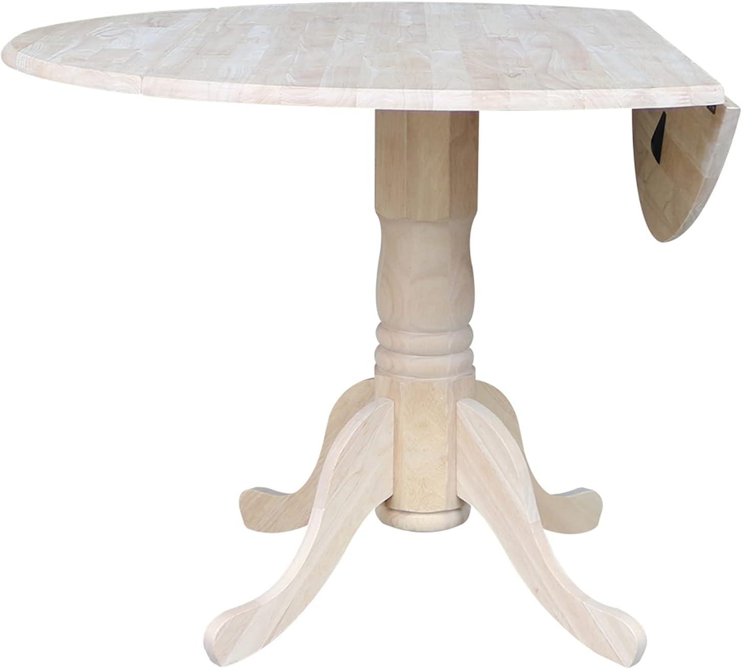 42" Mason Round Dual Dining Table Unfinished - International Concepts: Parawood, Drop Leaves