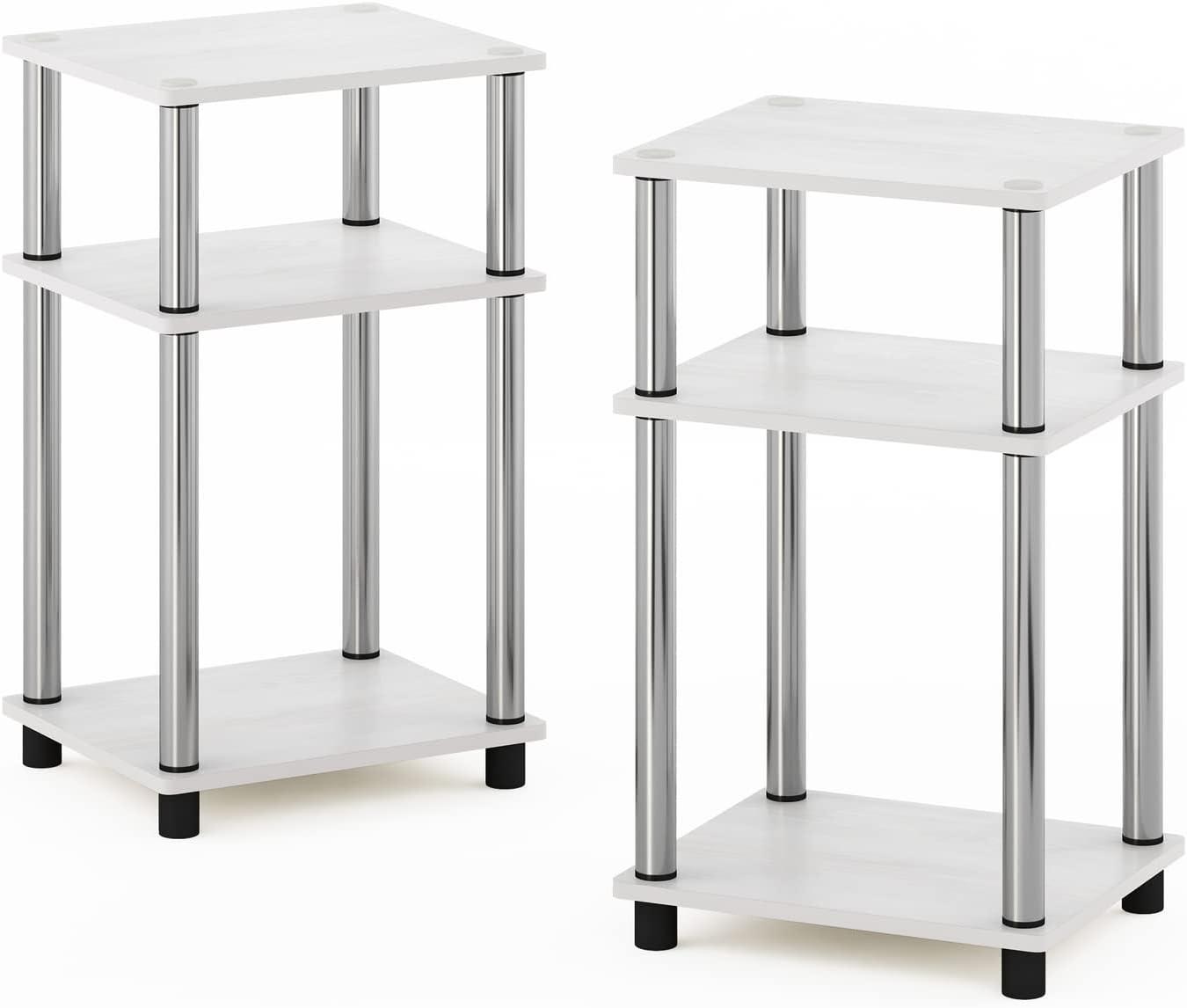 Twin Set Modern Multifunctional White Oak and Chrome End Tables