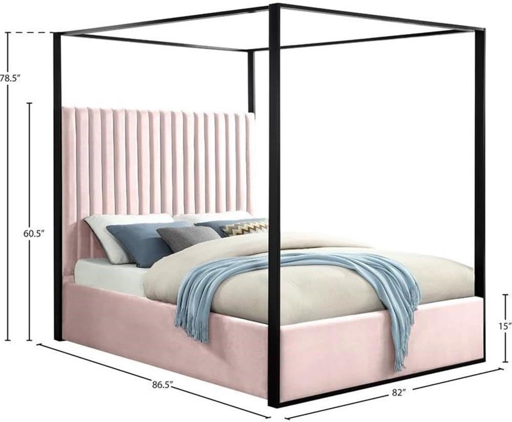 Meridian Furniture Jax Solid Wood and Velvet King Bed in Pink