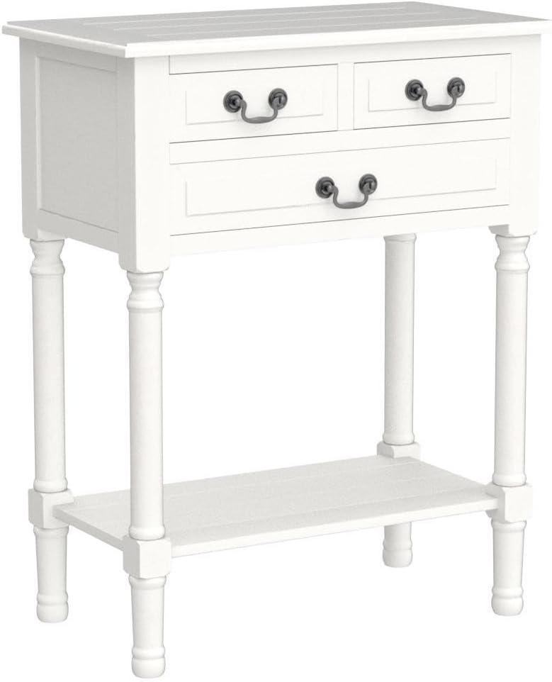 Primrose Distressed White Metal & Wood Console Table with Storage