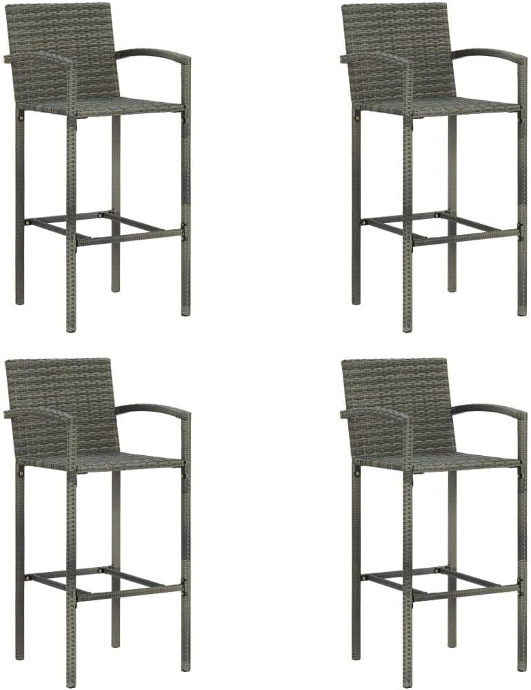 vidaXL Bar Stools 2 pcs Black Poly Rattan