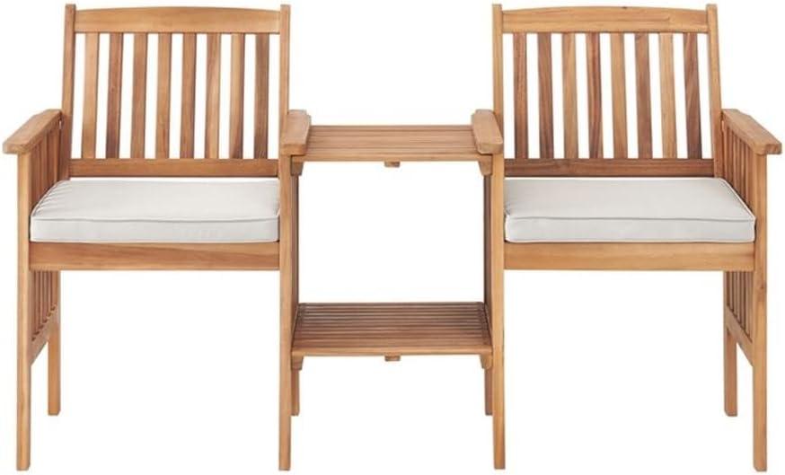 Alaterre Furniture Bristol Acacia Wood Outdoor Double Seat Bench with Attached Table, Natural