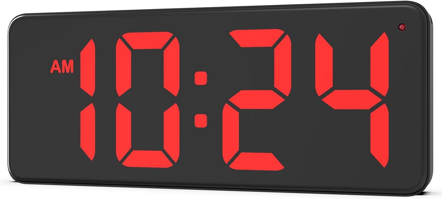 Rectangular Black LED Digital Wall Clock with Auto-Dimming