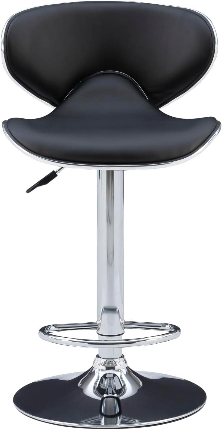 Powell Rounded Back Bar Stool, 24"-32" Adjustable Height, Chrome with Black Faux Leather, Includes 1 Stool