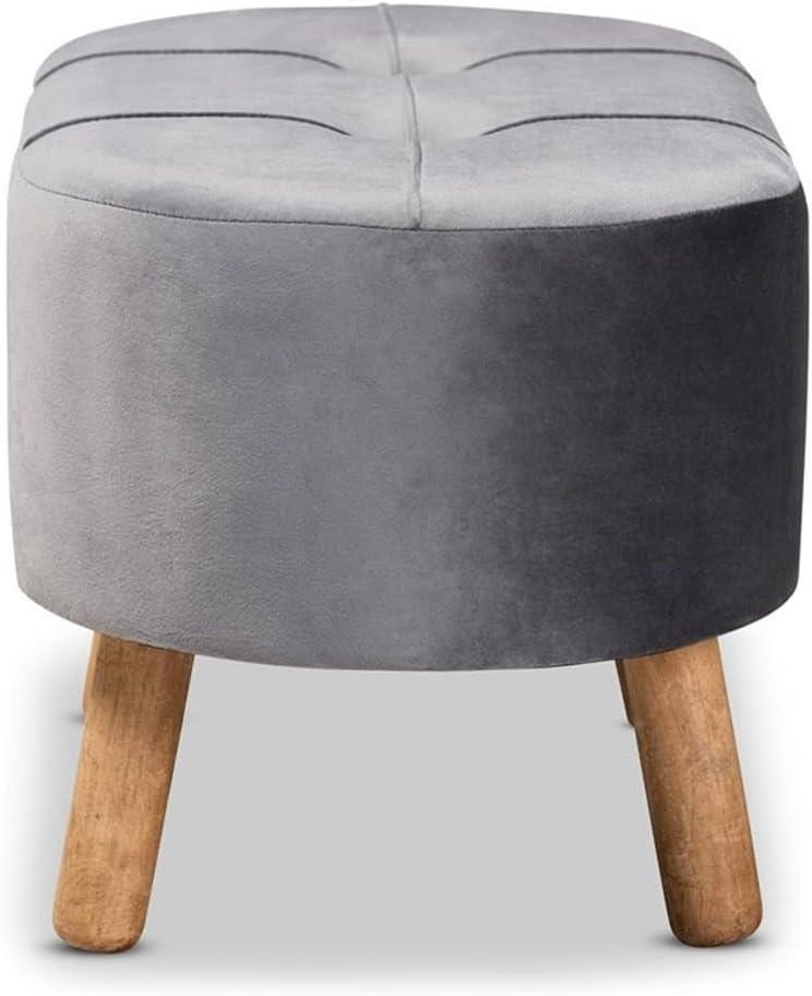 Simone Velvet Upholstered Wood Ottoman Gray/Natural - Baxton Studio