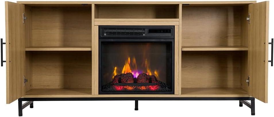 Modern Ember Rochester TV Stand, Entertainment Center, TVs up to 60", 2 Cabinets, 3 Shelves, with 18" Electric Fireplace