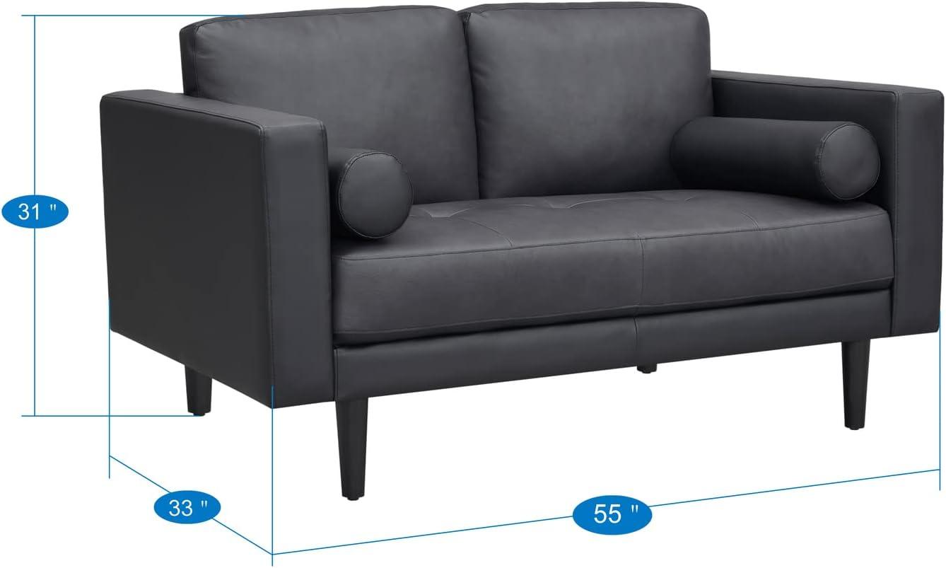 Modern Leather Loveseat in Black, Loveseat Sofa Couch for Bedroom, Living Room Furniture, Space-Saving 2 Seater Couch for Living Room, Bedroom, Apartment, Small spaces, Tan