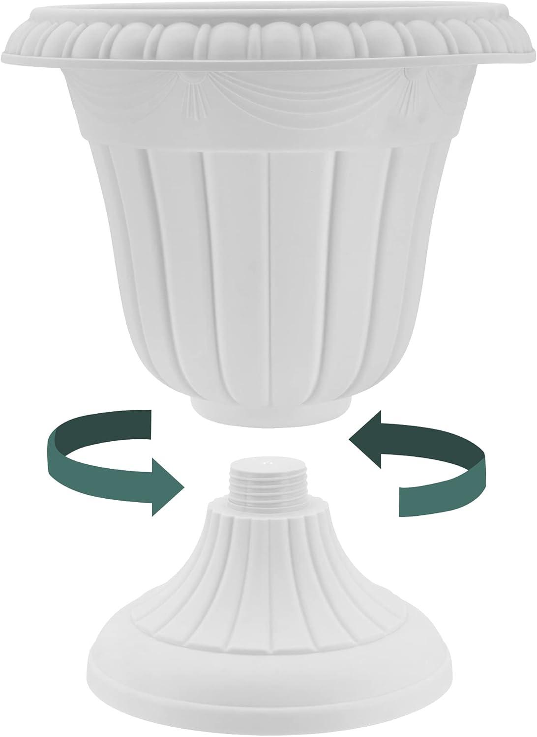 Classic Whitewash Plastic Urn Planter for Indoor/Outdoor Use