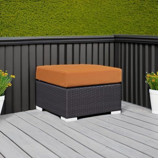 Modway Convene Square Fabric and Rattan Patio Ottoman in Espresso/Orange