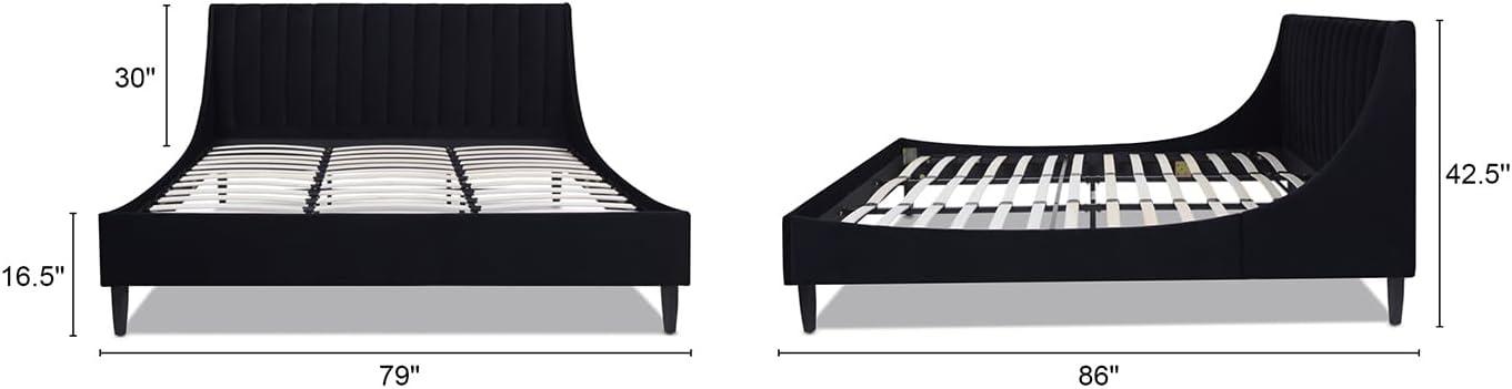 Aspen Vertical Tufted Headboard Platform Bed Set King Anthracite Black Velvet