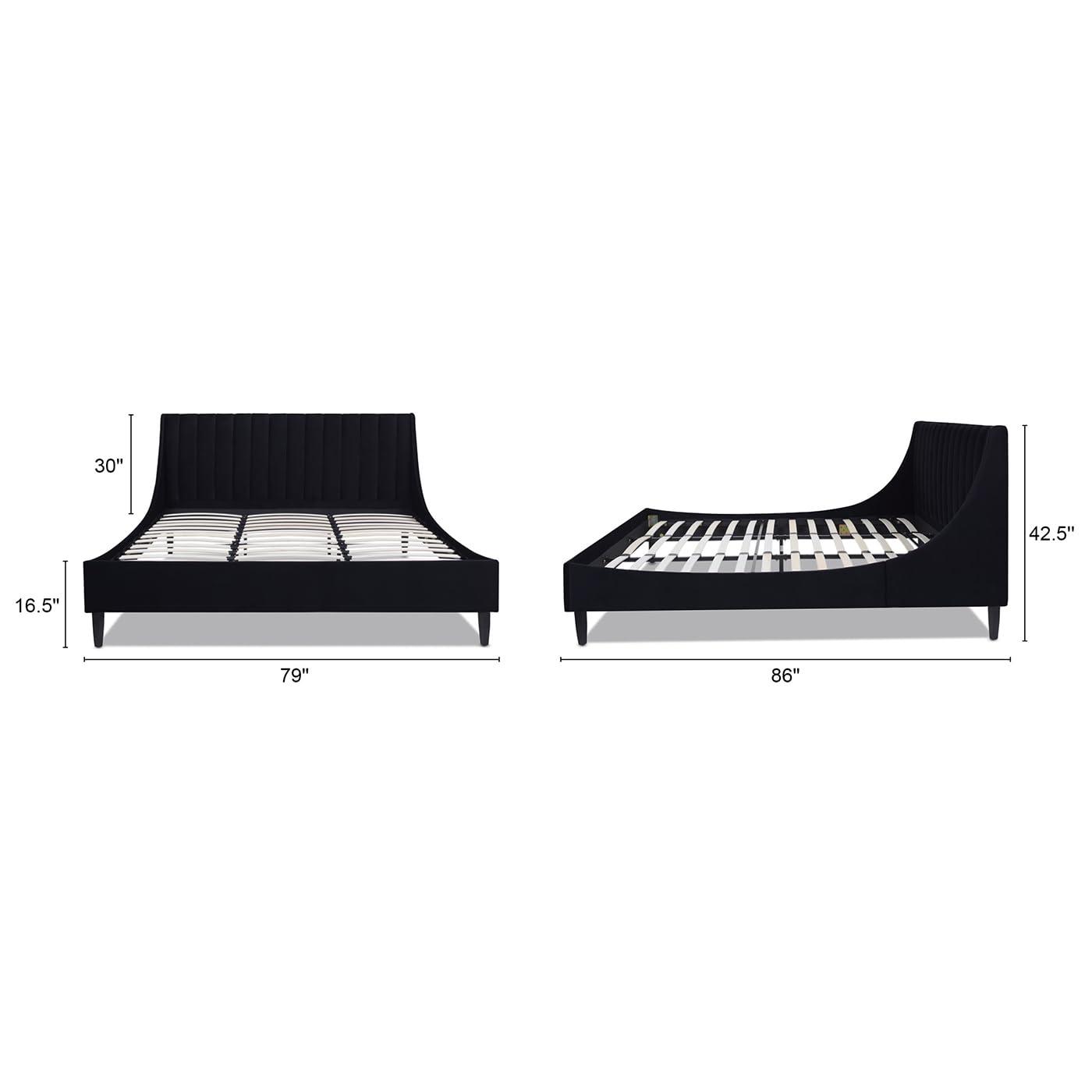 Aspen Vertical Tufted Headboard Platform Bed Set King Anthracite Black Velvet