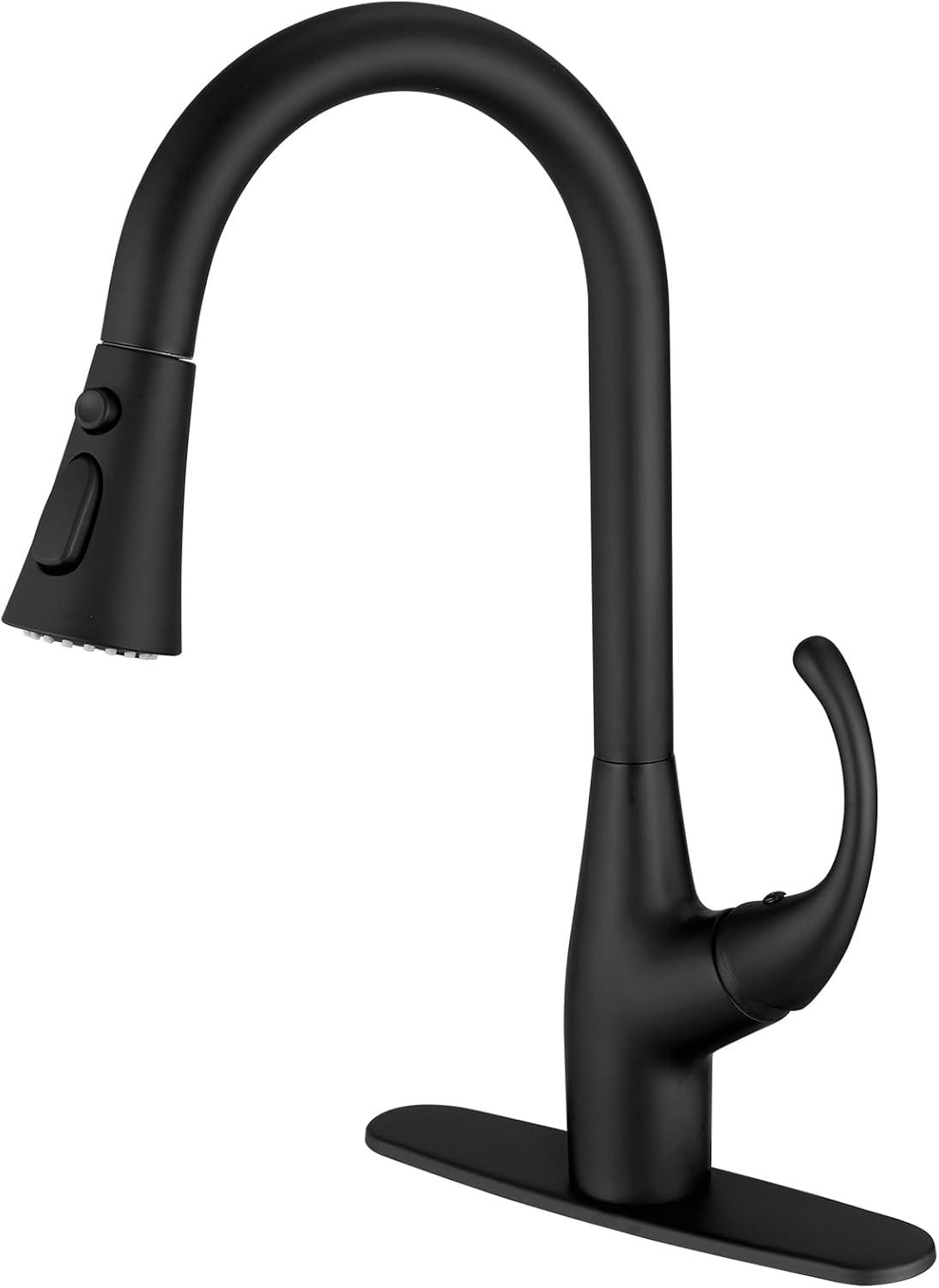 Matte Black High Arc Kitchen Faucet with Pull-out Spray