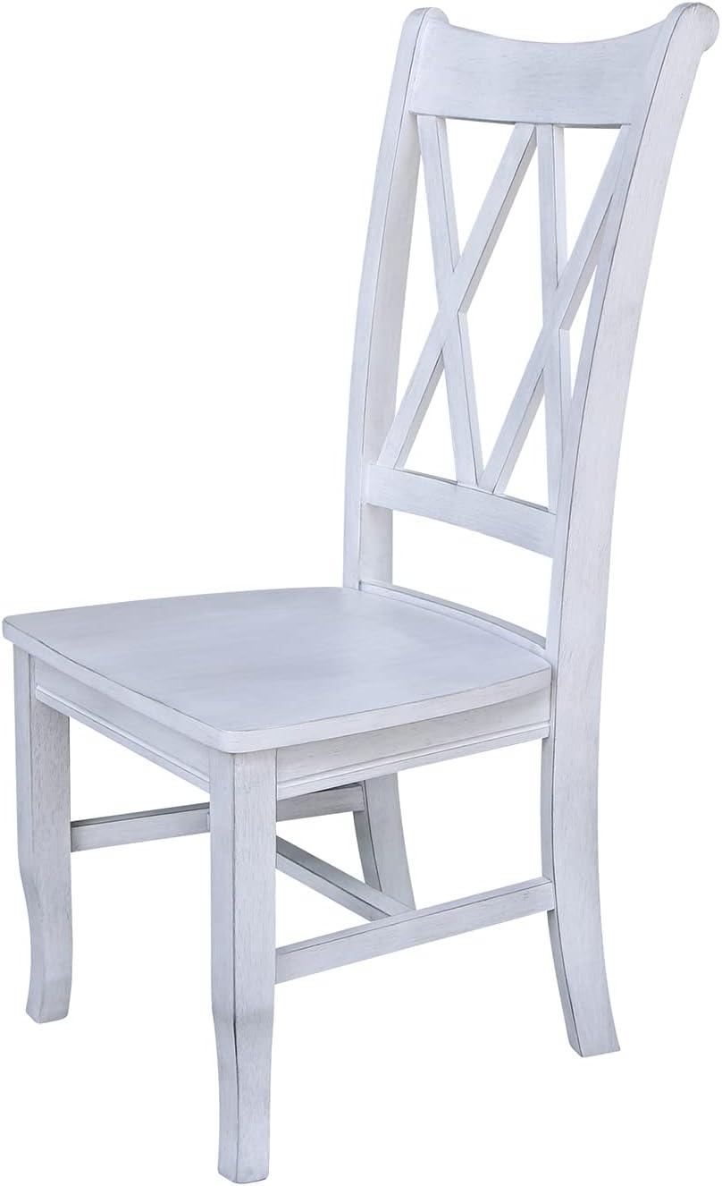 Antique Chalk High-Back Cross Side Chair in Solid Parawood