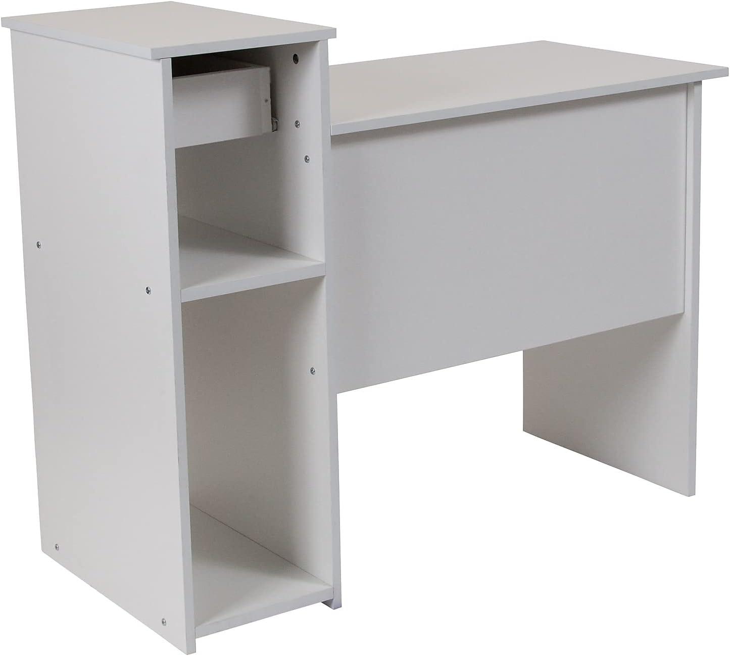 Flash Furniture Highland Park White Computer Desk with Shelves and Drawer