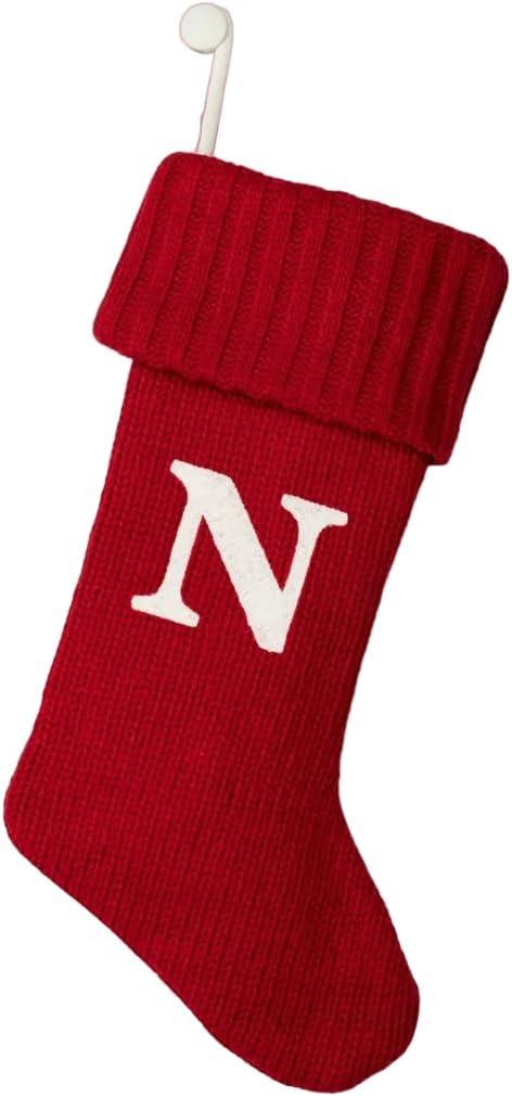 Wondershop Christmas Holiday Red Thick Knit Stocking 20" Monogram Letter N
