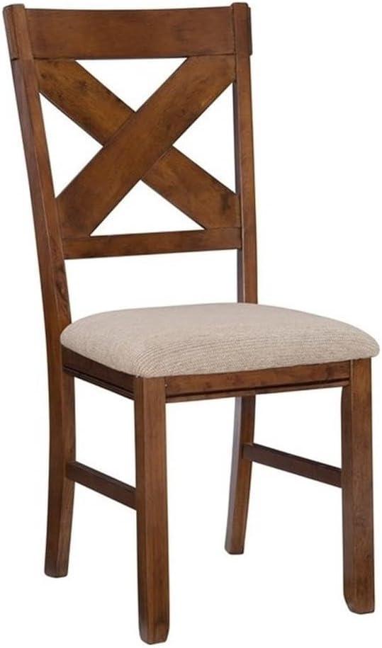 Tan Upholstered X-Back Wood Dining Side Chair Set