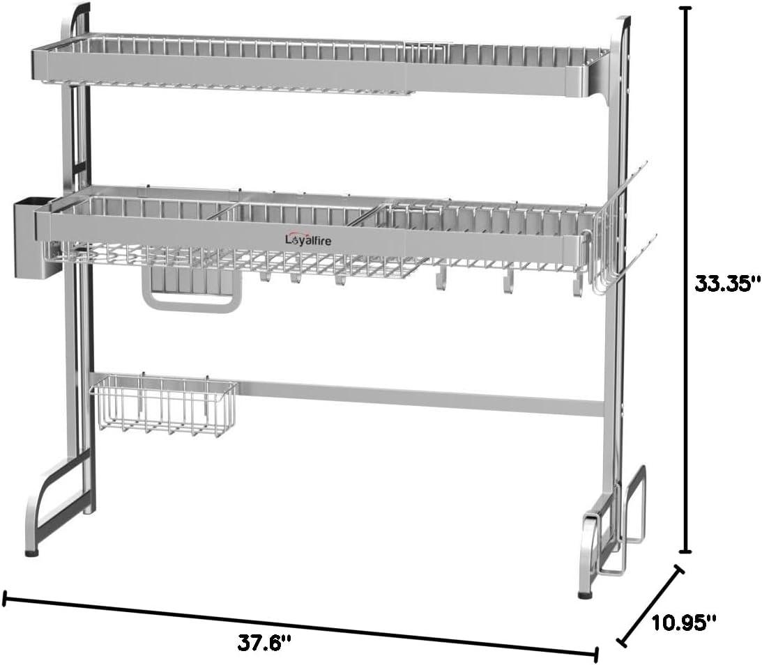 Adjustable Stainless Steel Over Sink Dish Drying Rack with Utensil Cup