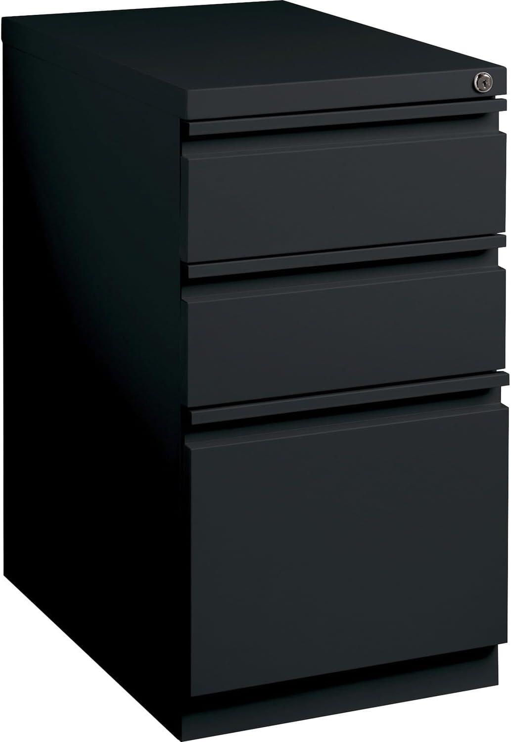 Sleek Black Steel 3-Drawer Lockable Mobile Pedestal File Cabinet