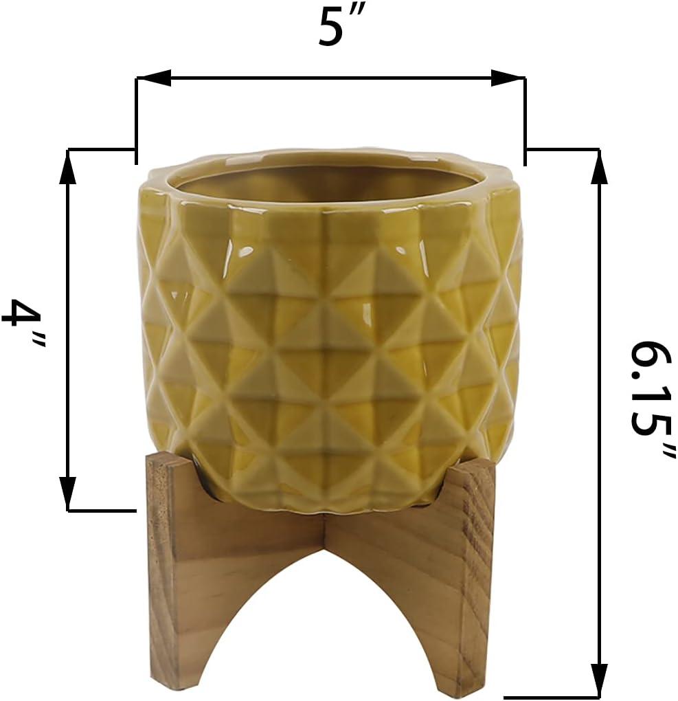 Flora Bunda CT792E-MUSTARD 5' GL MUSTARD CERAMIC DIMPLE on Wood Stand