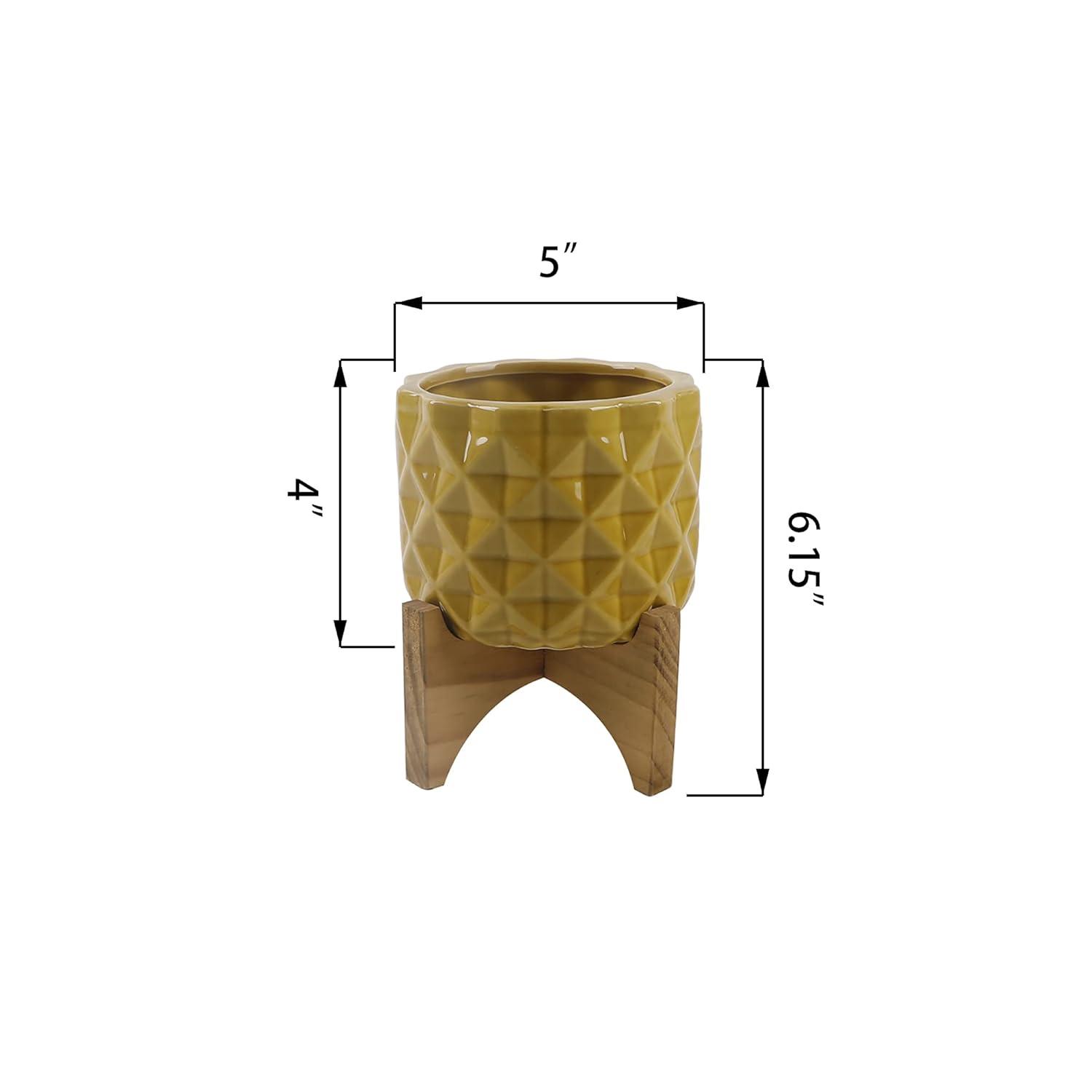 Flora Bunda CT792E-MUSTARD 5' GL MUSTARD CERAMIC DIMPLE on Wood Stand