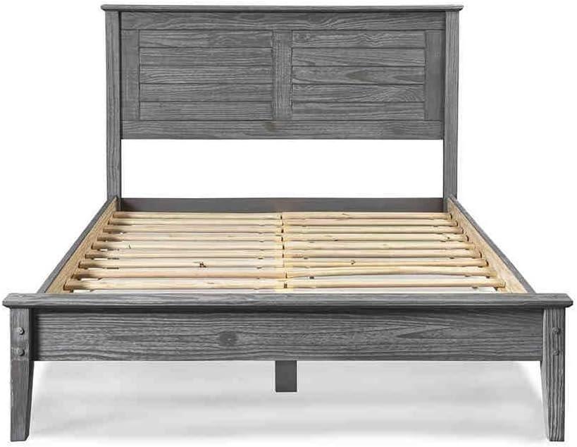 Brushed White Pine Queen Platform Bed with Louvered Headboard