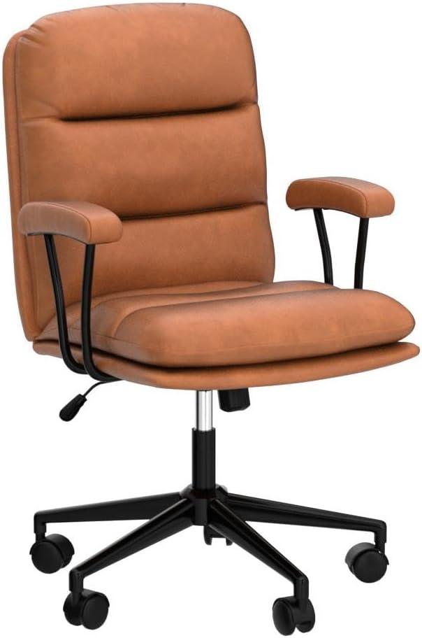 Brown Office Chair Leather High Back Swivel Desk Chair,Faux Leather Executive Upholstered Chair for Home Office, Max 400lbs
