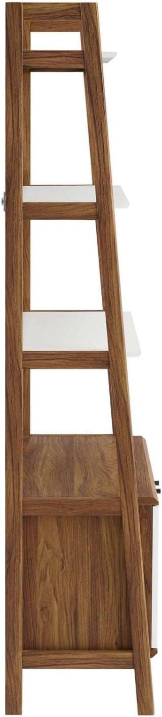 Modway 71" Bixby Bookshelf Display White/Walnut: Modern Arched Design, 4-Tier Storage, Metal Hardware