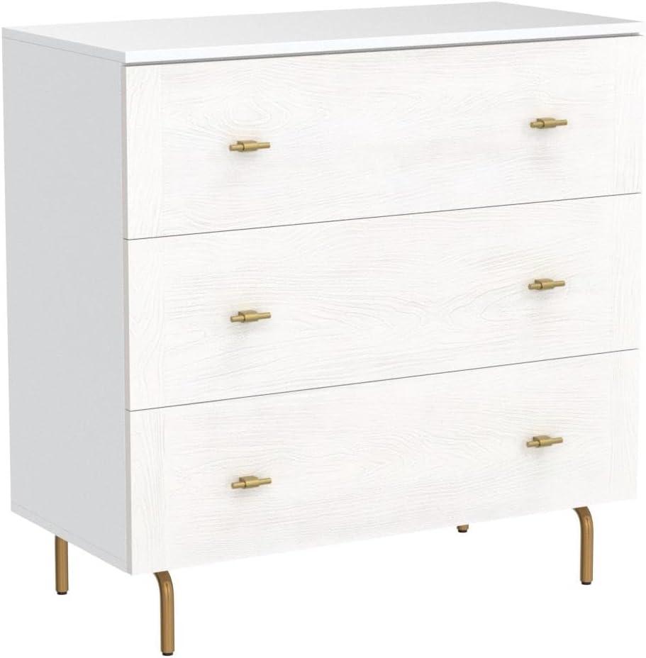 Mid-Century White and Whitewashed 41" Horizontal Dresser with Gold Accents
