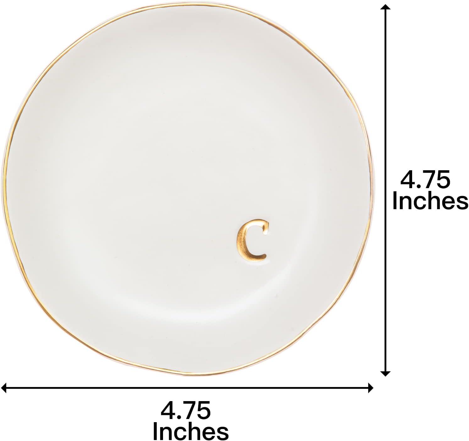 COLLECTIVE HOME - Ceramic Jewelry Tray, Decorative Trinket Dish for Rings Earrings Necklaces Bracelet Watch Keys, Birthday Mother's Day Christmas Gift for Women, 4.75", White Surface (O)