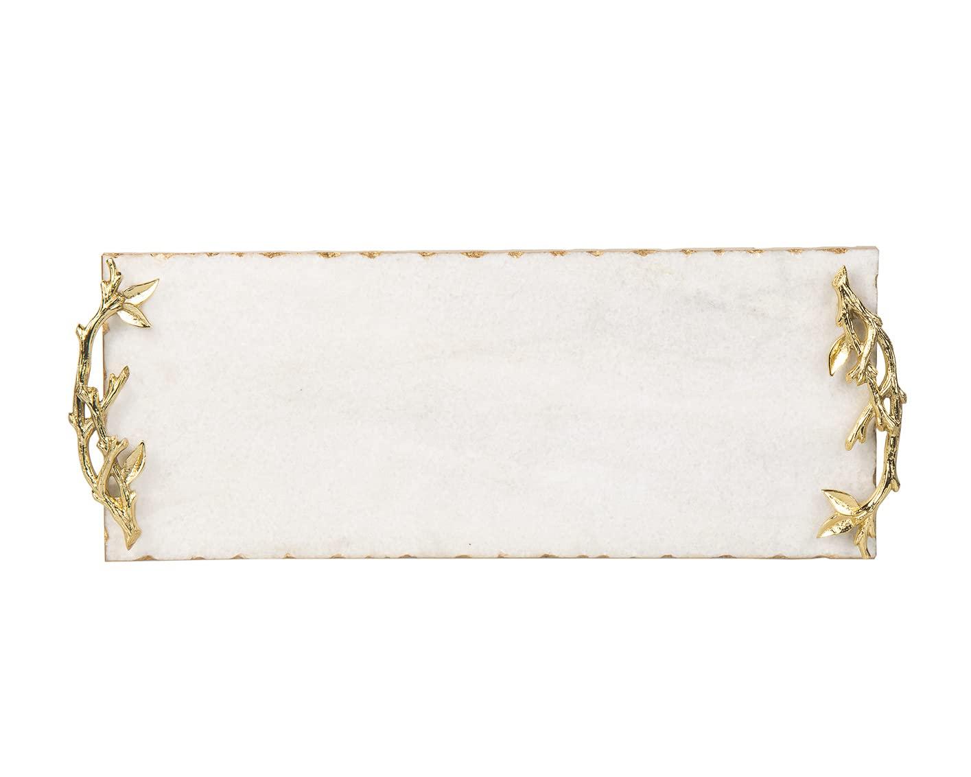 Godinger Marble Serving Tray for Appetizers Desserts Hors D'vour Dish Golden Branch.
