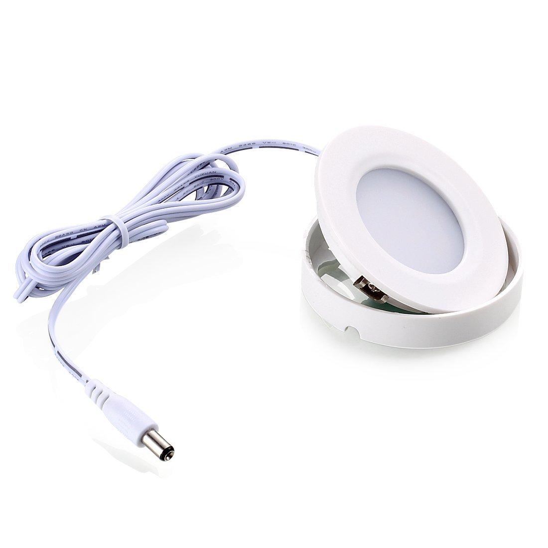 GETINLIGHT 2.75" Wide 3000K Dimmable LED Puck Lights Kit, Plug-in Installation with recessed or Surface Mounted, White Finished, Set of 3, IN-0102-3-WH