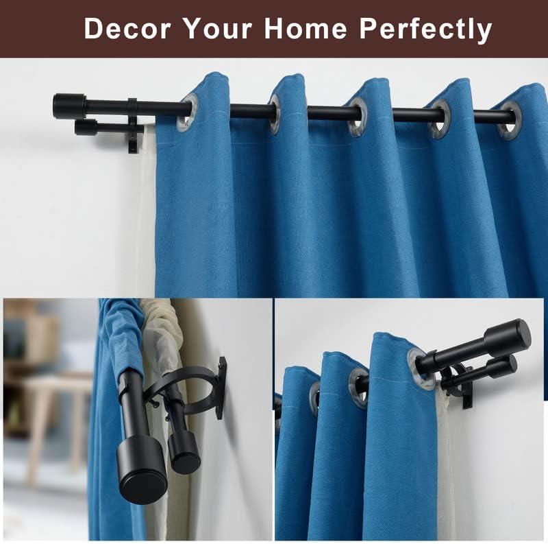 Adjustable Black Double Curtain Rod with Cylindrical Finials