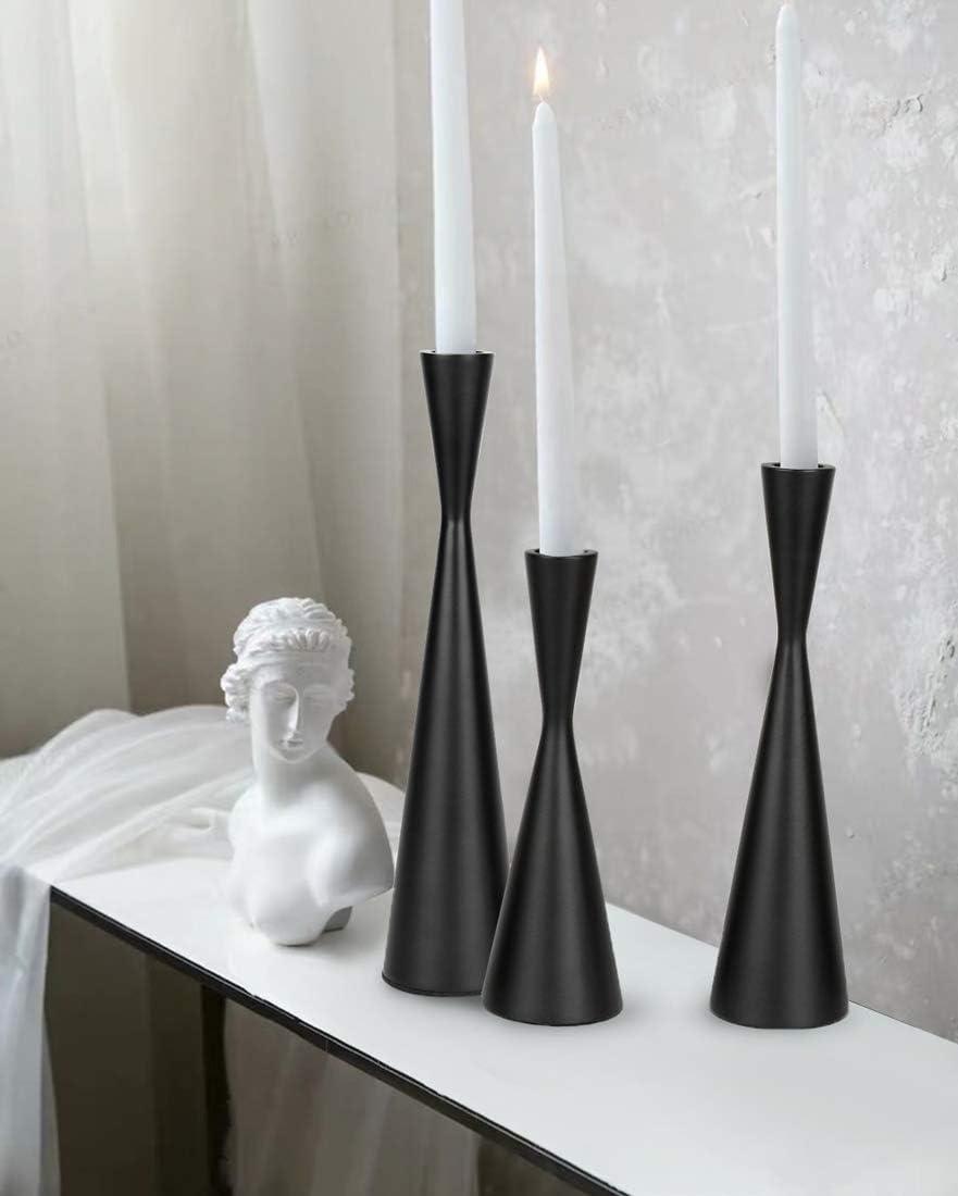 Set of 3 Black Metal Taper Candlestick Holders