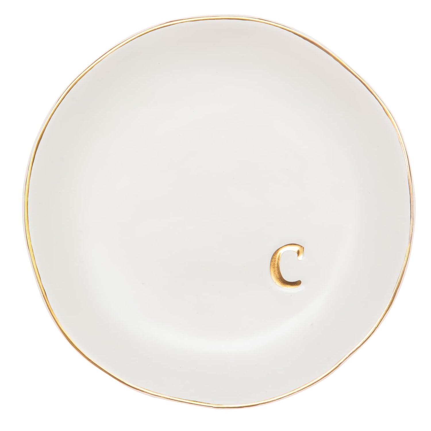 COLLECTIVE HOME - Ceramic Jewelry Tray, Decorative Trinket Dish for Rings Earrings Necklaces Bracelet Watch Keys, Birthday Mother's Day Christmas Gift for Women, 4.75", White Surface (O)