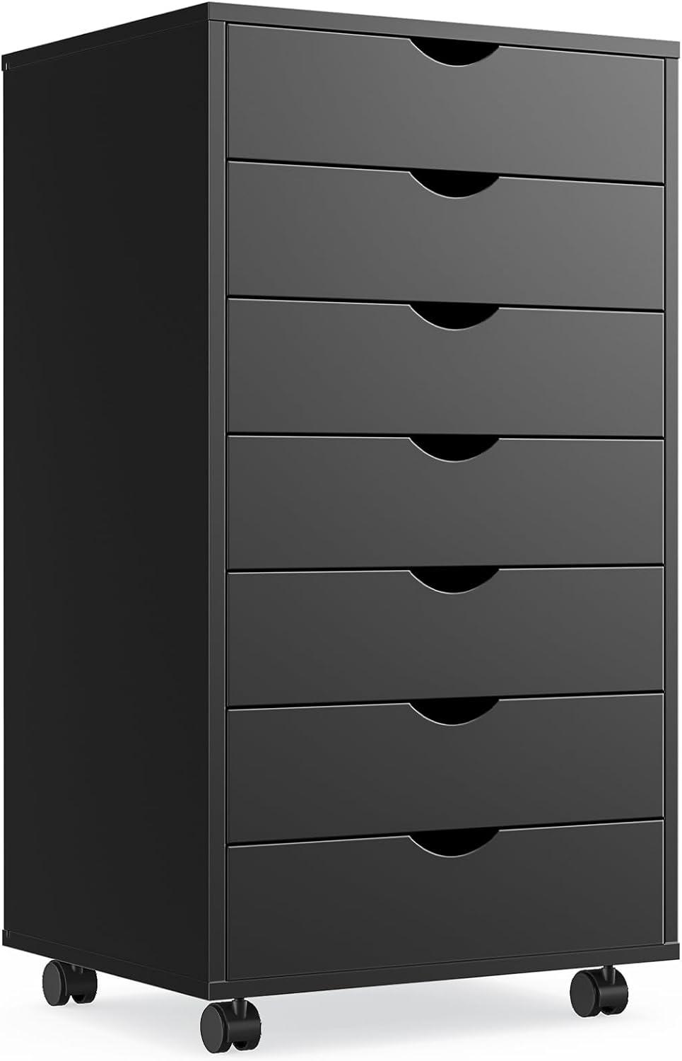 Tcbosik Mobile File Cabinet with 7 Drawers, Wood Filing Storage Cabinet, Chest of Drawers for Home Office, Black