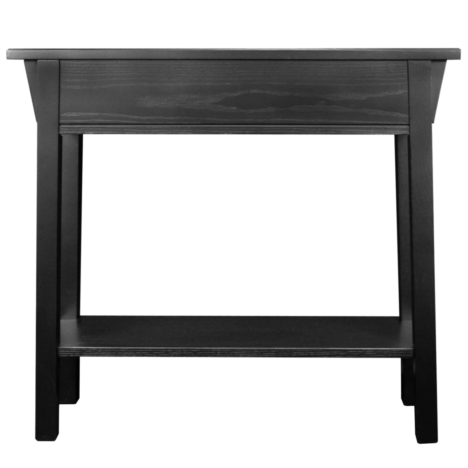 Leick Home 10032-RS Mission Round End Table with Drawer, Made with Solid Wood, Side Table for Living Room, Bedroom, and Office, Slate Black Finish