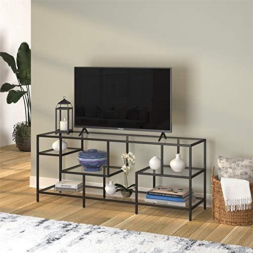 Black Bronze TV Stand with Glass Shelves - Henn&Hart